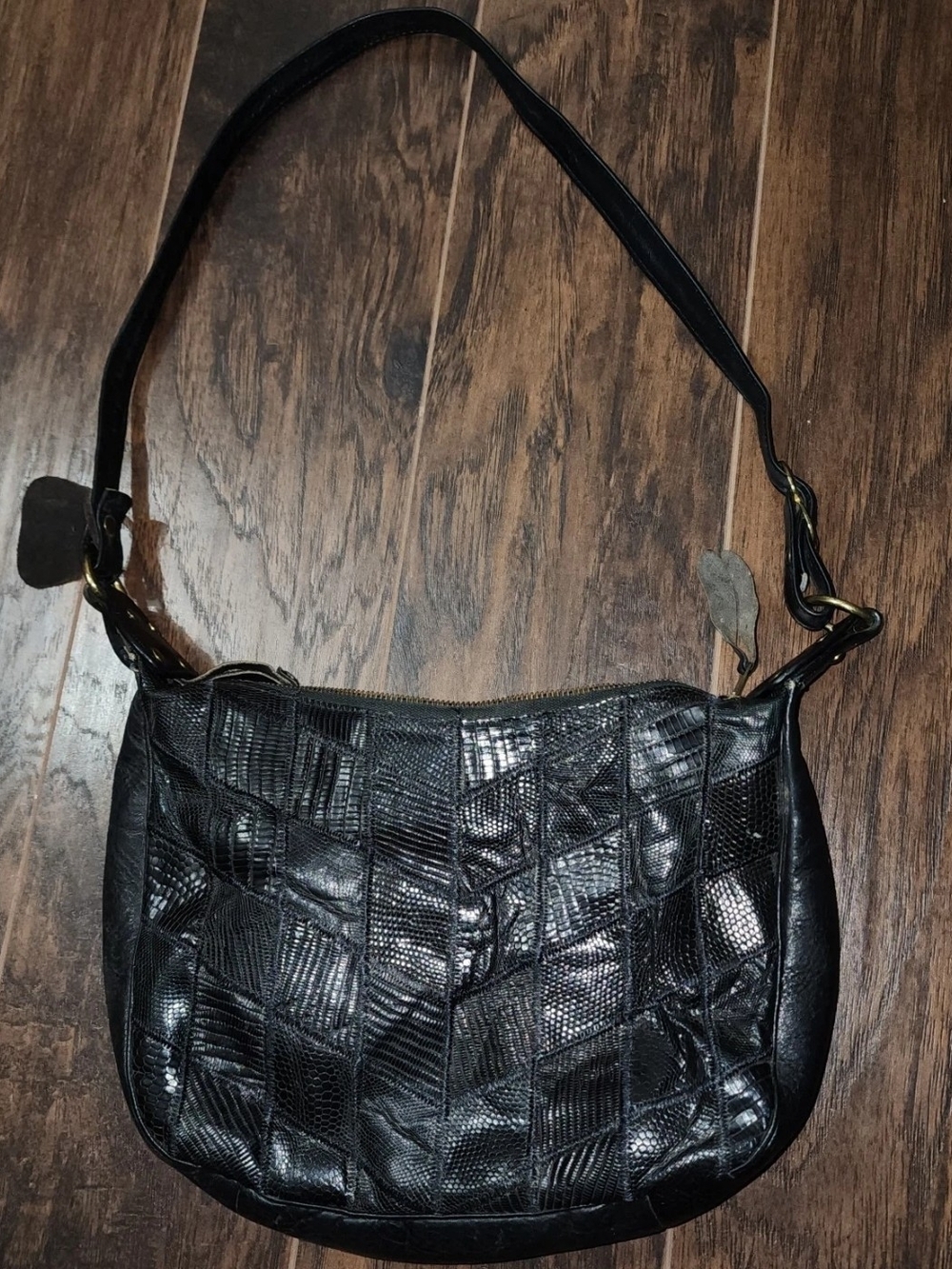 Tony Lama Women's Black Leather Patchwork Shoulder Bag